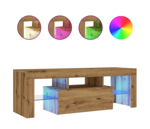 Mueble de TV luces LED madera roble artisan 120x36,5x40 cm