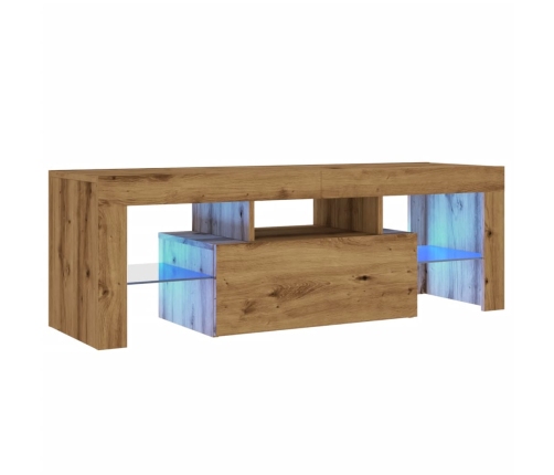 Mueble de TV luces LED madera roble artisan 120x36,5x40 cm