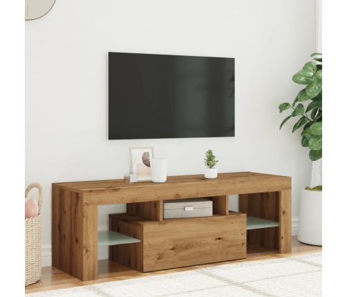 Mueble de TV luces LED madera roble artisan 120x36,5x40 cm