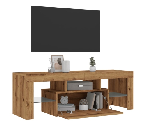 Mueble de TV luces LED madera roble artisan 120x36,5x40 cm