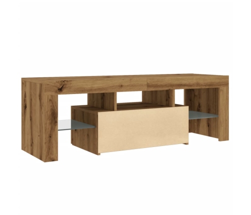 Mueble de TV luces LED madera roble artisan 120x36,5x40 cm