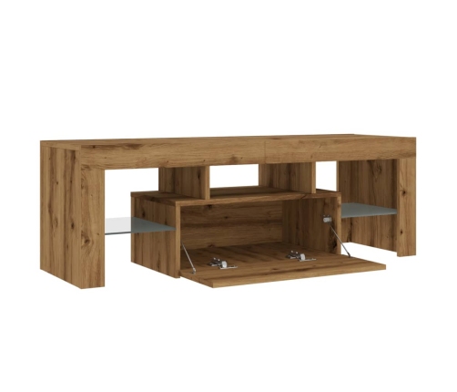 Mueble de TV luces LED madera roble artisan 120x36,5x40 cm