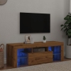 Mueble de TV luces LED madera roble artisan 120x36,5x40 cm