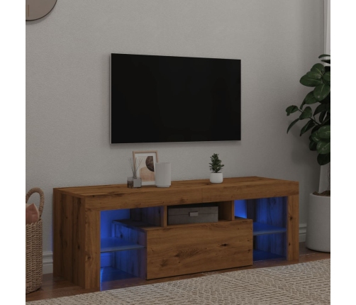 Mueble de TV luces LED madera roble artisan 120x36,5x40 cm