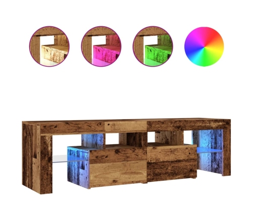 Mueble TV luces LED madera ingeniería envejecida 140x36,5x40 cm