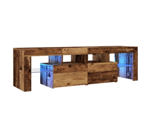 Mueble TV luces LED madera ingeniería envejecida 140x36,5x40 cm