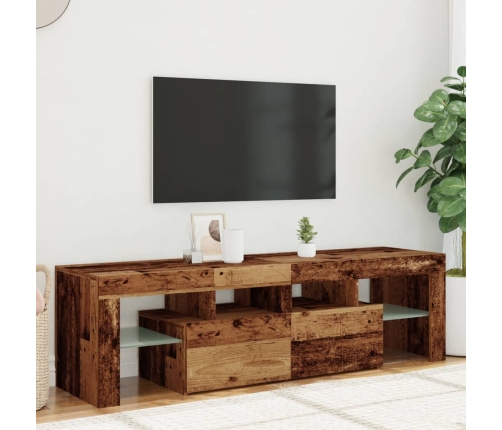 Mueble TV luces LED madera ingeniería envejecida 140x36,5x40 cm