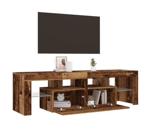 Mueble TV luces LED madera ingeniería envejecida 140x36,5x40 cm