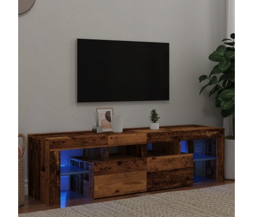 Mueble TV luces LED madera ingeniería envejecida 140x36,5x40 cm