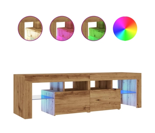 Mueble de TV luces LED madera roble artisan 140x36,5x40 cm