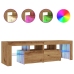 Mueble de TV luces LED madera roble artisan 140x36,5x40 cm