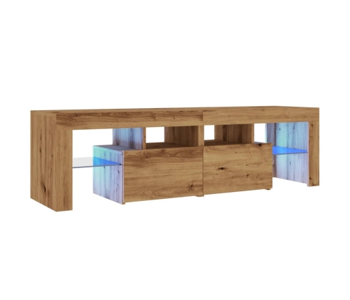 Mueble de TV luces LED madera roble artisan 140x36,5x40 cm