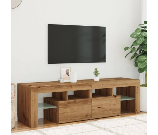 Mueble de TV luces LED madera roble artisan 140x36,5x40 cm