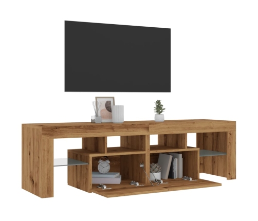 Mueble de TV luces LED madera roble artisan 140x36,5x40 cm