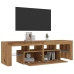 Mueble de TV luces LED madera roble artisan 140x36,5x40 cm