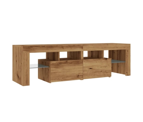 Mueble de TV luces LED madera roble artisan 140x36,5x40 cm