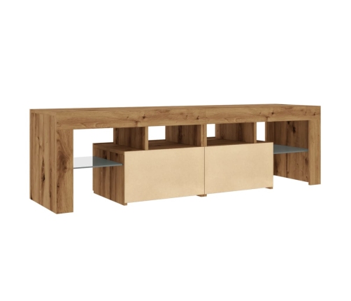 Mueble de TV luces LED madera roble artisan 140x36,5x40 cm