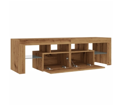 Mueble de TV luces LED madera roble artisan 140x36,5x40 cm