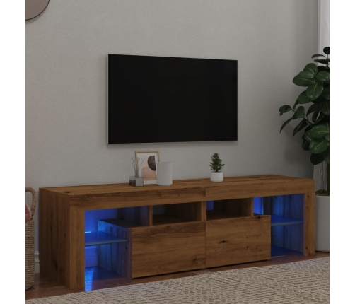 Mueble de TV luces LED madera roble artisan 140x36,5x40 cm