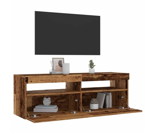 Mueble TV luces LED madera ingeniería envejecida 120x35x40 cm