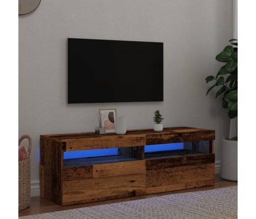 Mueble TV luces LED madera ingeniería envejecida 120x35x40 cm