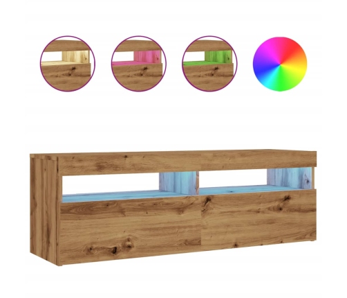 Mueble de TV luces LED madera roble artisan 120x35x40 cm