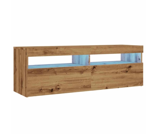 Mueble de TV luces LED madera roble artisan 120x35x40 cm