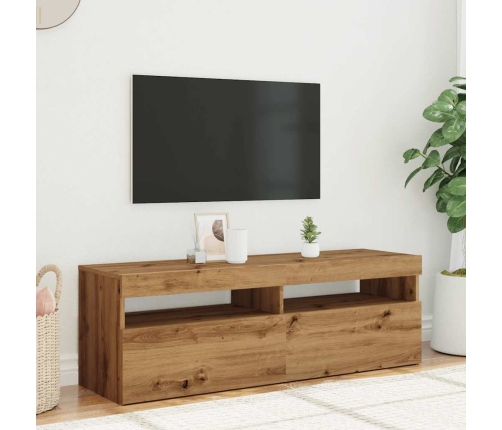 Mueble de TV luces LED madera roble artisan 120x35x40 cm