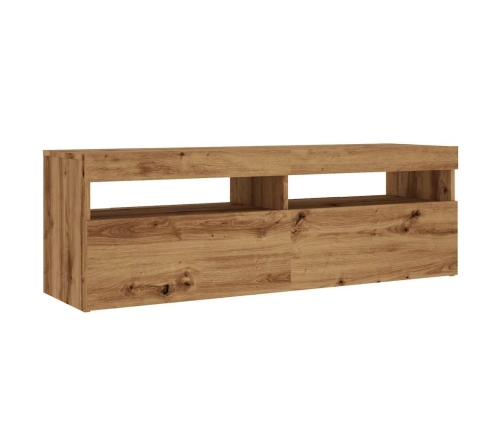 Mueble de TV luces LED madera roble artisan 120x35x40 cm