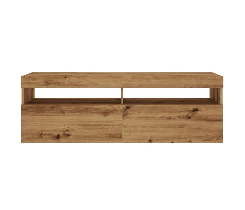 Mueble de TV luces LED madera roble artisan 120x35x40 cm