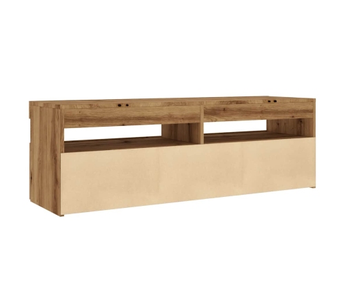 Mueble de TV luces LED madera roble artisan 120x35x40 cm