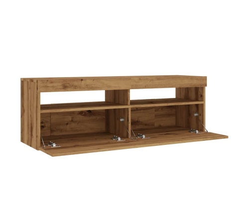 Mueble de TV luces LED madera roble artisan 120x35x40 cm