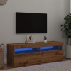 Mueble de TV luces LED madera roble artisan 120x35x40 cm