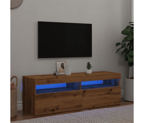 Mueble de TV luces LED madera roble artisan 120x35x40 cm