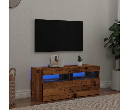 Mueble TV luces LED madera ingeniería envejecida 90x35x40 cm