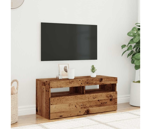 Mueble TV luces LED madera ingeniería envejecida 90x35x40 cm