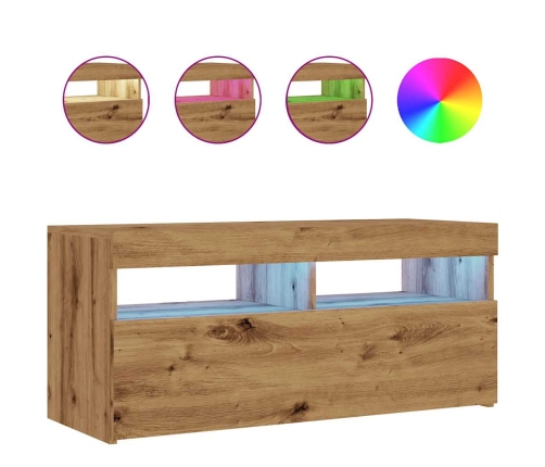 Mueble de TV luces LED madera roble artisan 90x35x40 cm