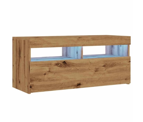 Mueble de TV luces LED madera roble artisan 90x35x40 cm