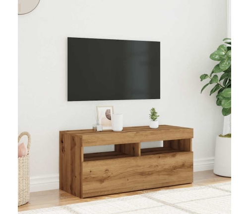 Mueble de TV luces LED madera roble artisan 90x35x40 cm