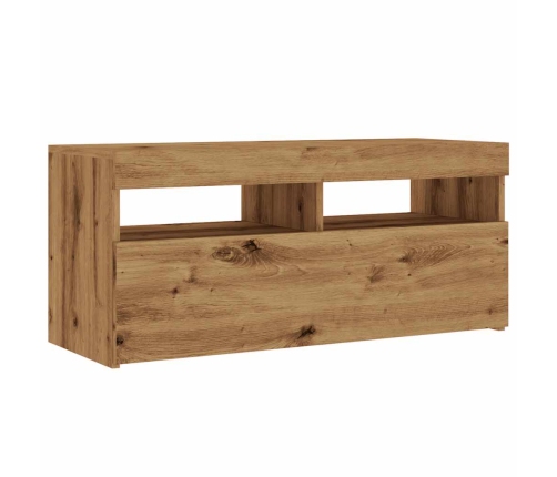 Mueble de TV luces LED madera roble artisan 90x35x40 cm