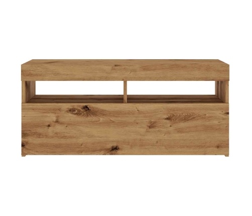 Mueble de TV luces LED madera roble artisan 90x35x40 cm