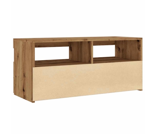 Mueble de TV luces LED madera roble artisan 90x35x40 cm