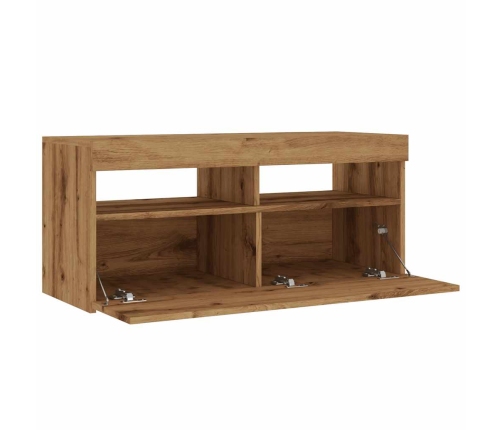 Mueble de TV luces LED madera roble artisan 90x35x40 cm