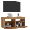 Mueble de TV luces LED madera roble artisan 90x35x40 cm