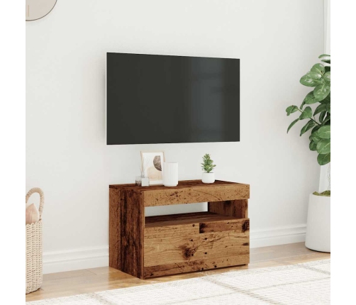 Mueble TV luces LED madera ingeniería envejecida 60x35x40 cm