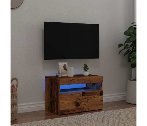 Mueble TV luces LED madera ingeniería envejecida 60x35x40 cm