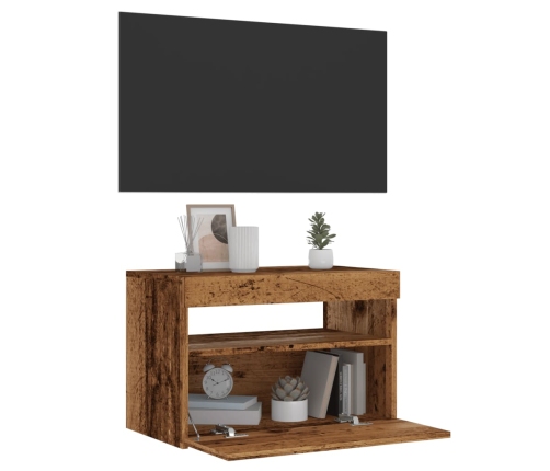 Mueble TV luces LED madera ingeniería envejecida 60x35x40 cm