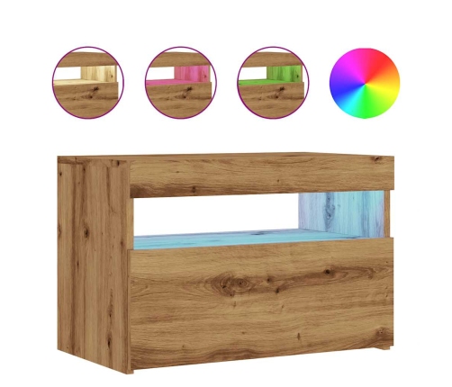 Mueble de TV luces LED madera roble artisan 60x35x40 cm