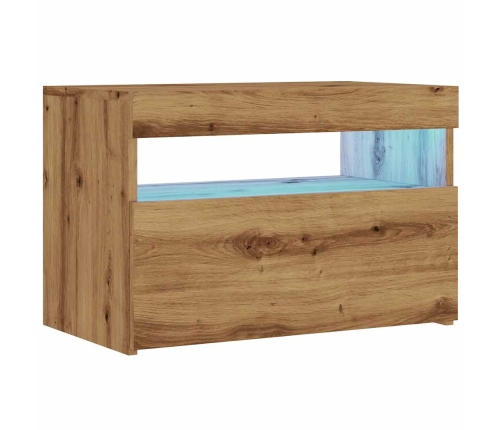 Mueble de TV luces LED madera roble artisan 60x35x40 cm