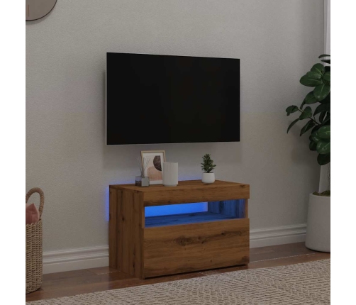 Mueble de TV luces LED madera roble artisan 60x35x40 cm